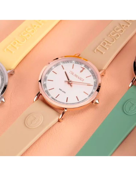 Orologio TRUSSARDI donna T-motif gomma beige / oro rosa