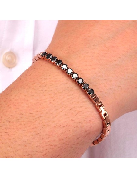 Bracciale MORELLATO uomo Alfa acciaio oro rosa / tennis nero