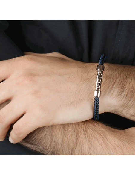 Bracciale MASERATI uomo Logo pelle blu / oro rosa