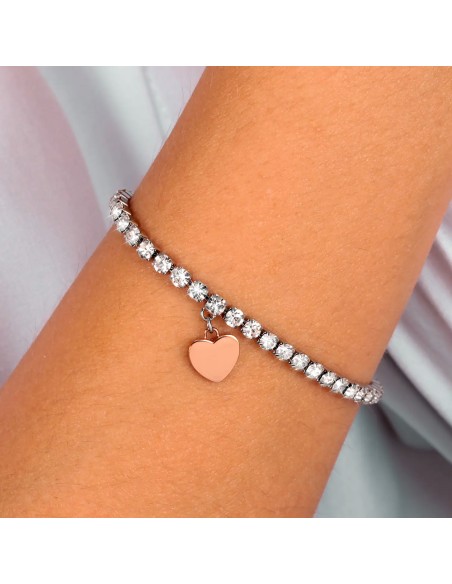 Bracciale SECTOR donna Tennis cuore oro rosa cristalli bianchi