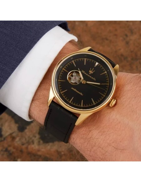 Orologio MASERATI uomo Tradizione Automatico pelle nero / oro