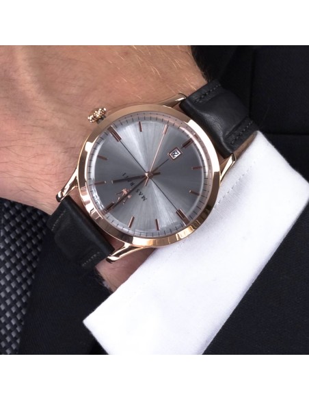 Orologio MASERATI uomo Ricordo data pelle nero / silver