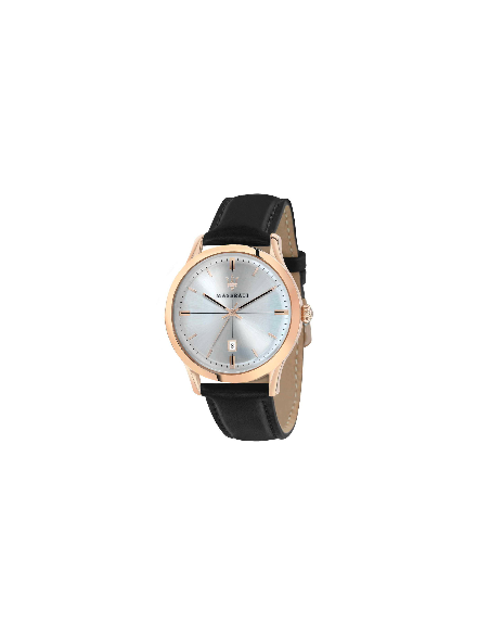 Orologio MASERATI uomo Ricordo data pelle nero / silver