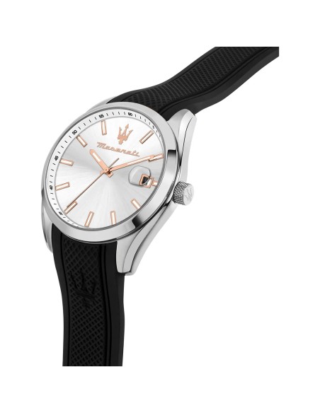 Orologio MASERATI uomo Attrazione datario gomma nera / bianco