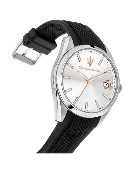 Orologio MASERATI uomo Attrazione datario gomma nera / bianco