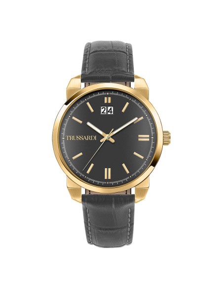 Orologio TRUSSARDI uomo T-city datario pelle grigio / oro