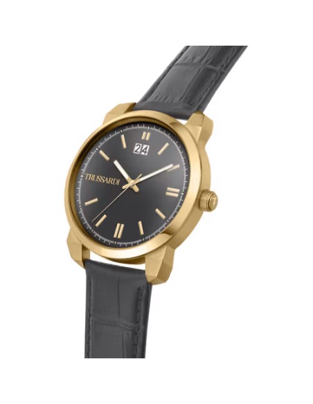 Orologio TRUSSARDI uomo T-city datario pelle grigio / oro