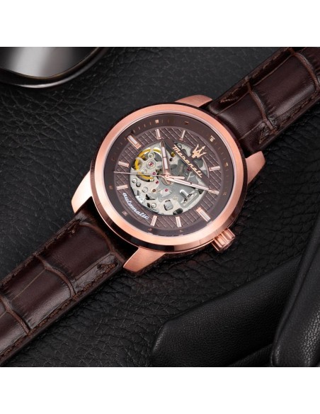 Orologio MASERATI uomo Successo Automatico pelle marrone / oro rosa