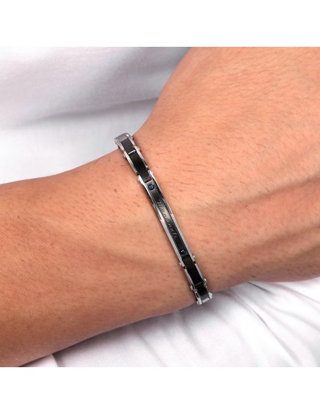 Bracciale MASERATI uomo Logo acciaio / tag nero