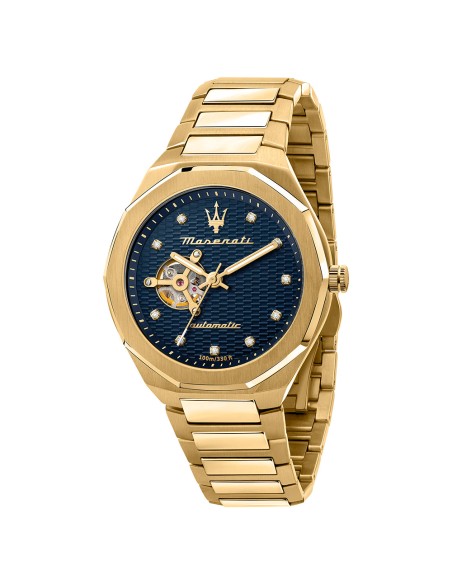 Orologio MASERATI uomo Stile Automatico Diamond dorato / blu