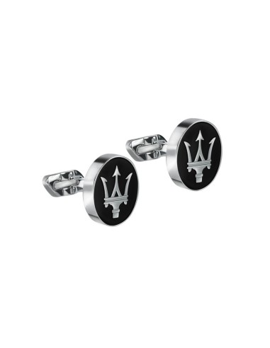 Gemelli MASERATI uomo tondi acciaio logo / nero