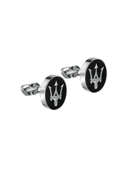 Gemelli MASERATI uomo tondi acciaio logo / nero