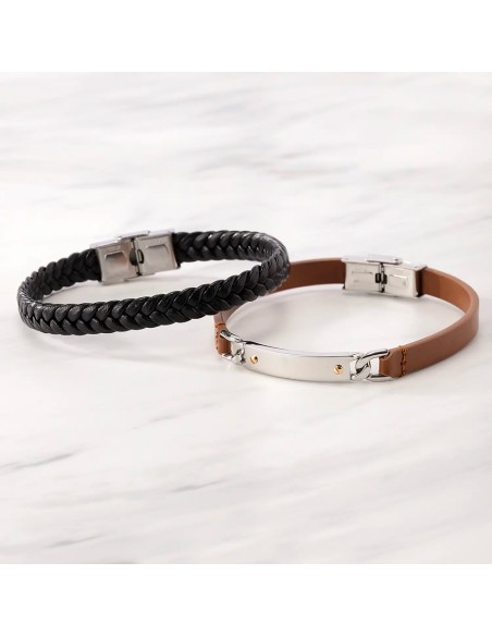 Murtoo Bracciale Uomo In Vera Pelle E Acciaio Inossidabile | Intrecciato Regolabile Con Chiusura Magnetica | Colori Nero E Marrone