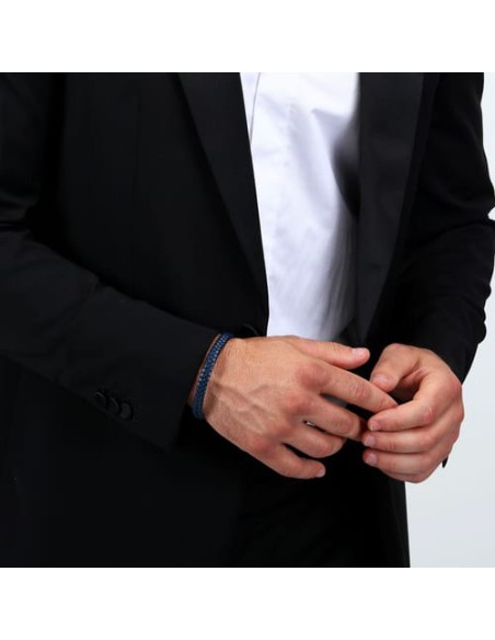 Bracciale MORELLATO uomo Moody pelle blu e acciaio oro rosa