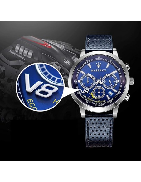 Orologio MASERATI uomo GT solare cronografo pelle blu