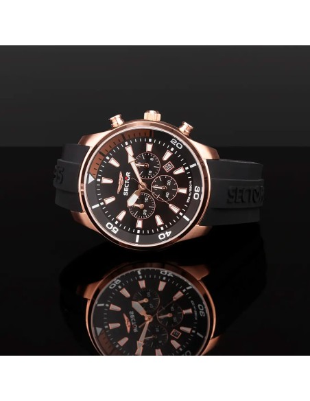 Orologio SECTOR uomo Oversize cronografo gomma nero / oro rosa