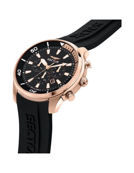 Orologio SECTOR uomo Oversize cronografo gomma nero / oro rosa