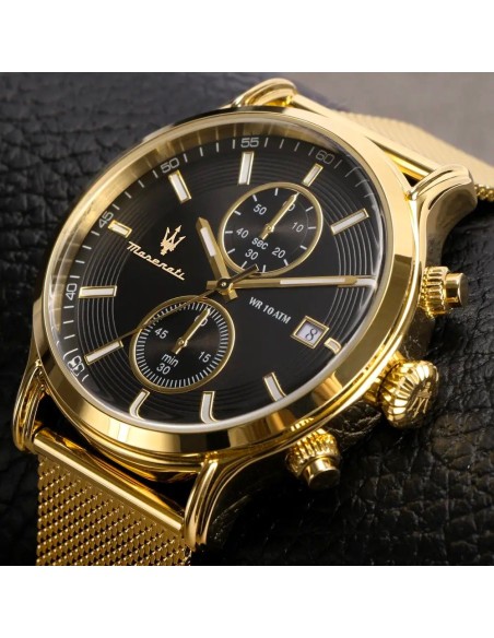 Orologio MASERATI uomo Epoca cronografo acciaio dorato / nero