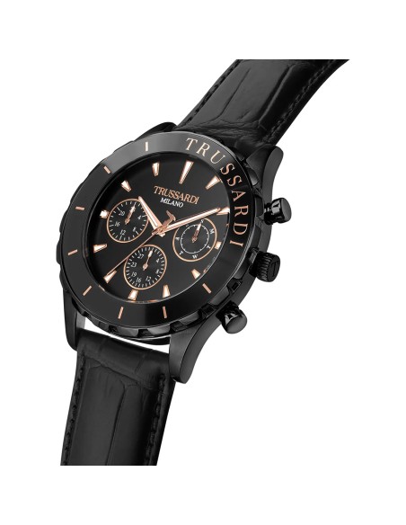 Orologio TRUSSARDI uomo T-logo cronografo pelle total black