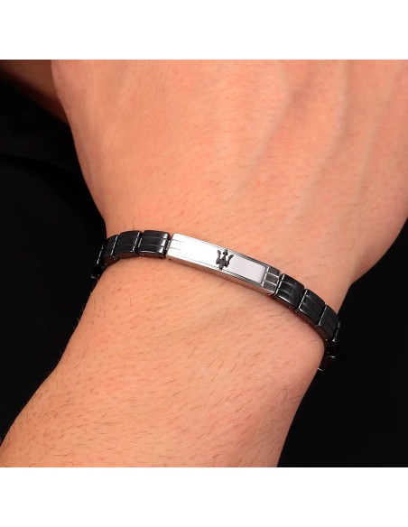 Bracciale MASERATI uomo acciaio e ceramica nera