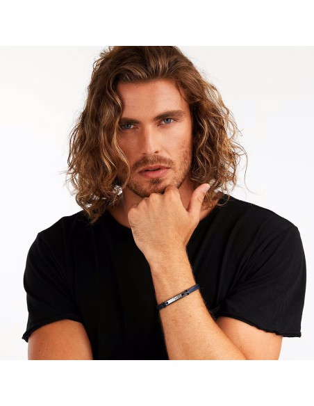 Bracciale SECTOR uomo Bandy pelle blu / acciaio