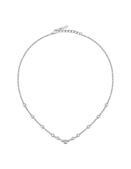 Collana TRUSSARDI donna T-Logo acciaio / cristalli bianchi