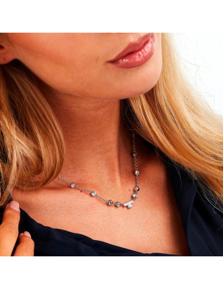 Collana TRUSSARDI donna T-Logo acciaio / cristalli bianchi