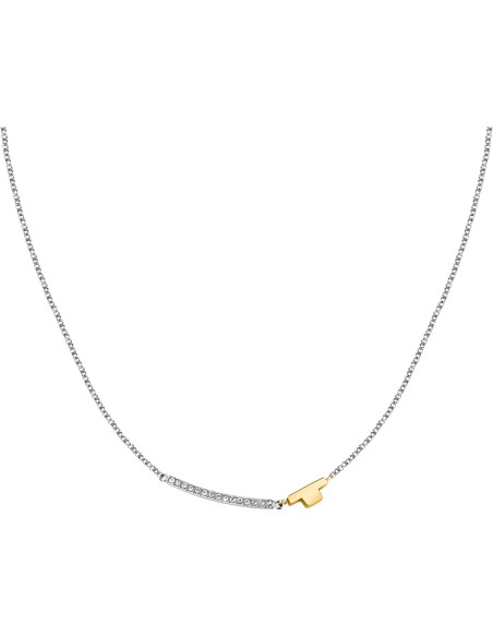 Collana TRUSSARDI donna T-Logo acciaio / oro / cristalli bianchi