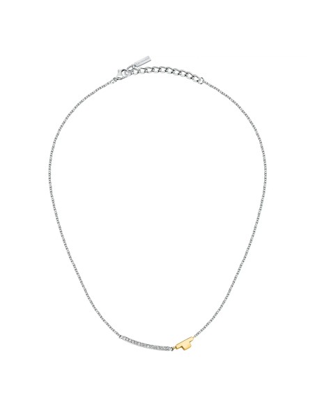 Collana TRUSSARDI donna T-Logo acciaio / oro / cristalli bianchi