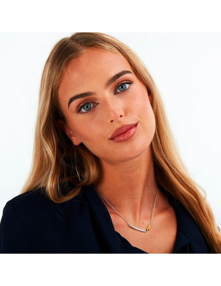 Collana TRUSSARDI donna T-Logo acciaio / oro / cristalli bianchi