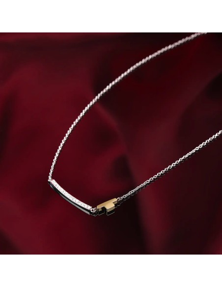 Collana TRUSSARDI donna T-Logo acciaio / oro / cristalli bianchi