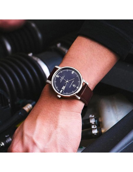 Orologio MASERATI uomo Eleganza data pelle marrone / blu