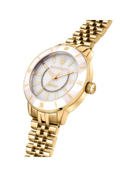 Orologio MASERATI donna Successo Solar acciaio dorato / bianco