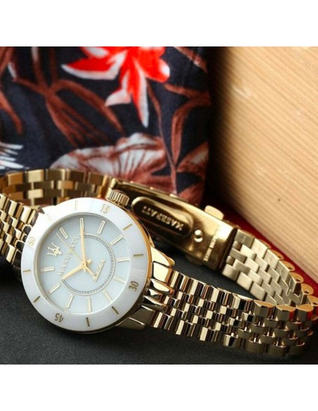 Orologio MASERATI donna Successo Solar acciaio dorato / bianco