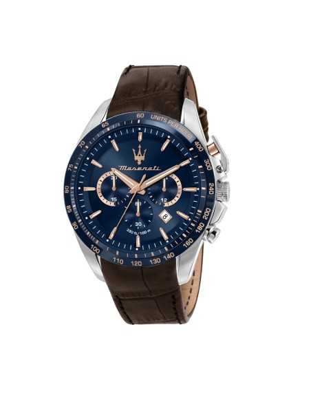 Orologio MASERATI uomo Traguardo crono pelle marrone / blu - Limited