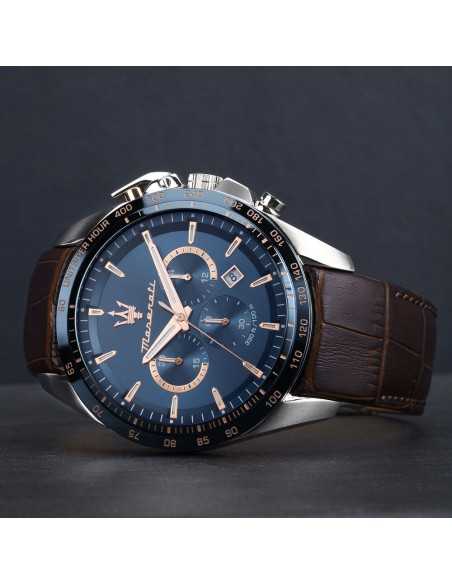 Orologio MASERATI uomo Traguardo crono pelle marrone / blu - Limited