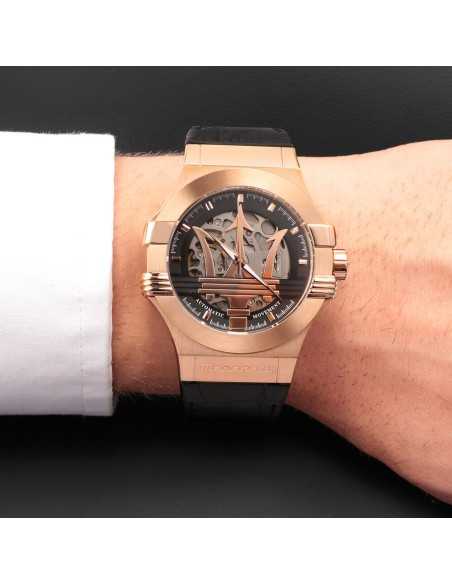 Orologio MASERATI Uomo Potenza Automatico Pelle Nera/Oro Rosa
