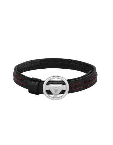 Bracciale MASERATI uomo Logo pelle nero / rosso