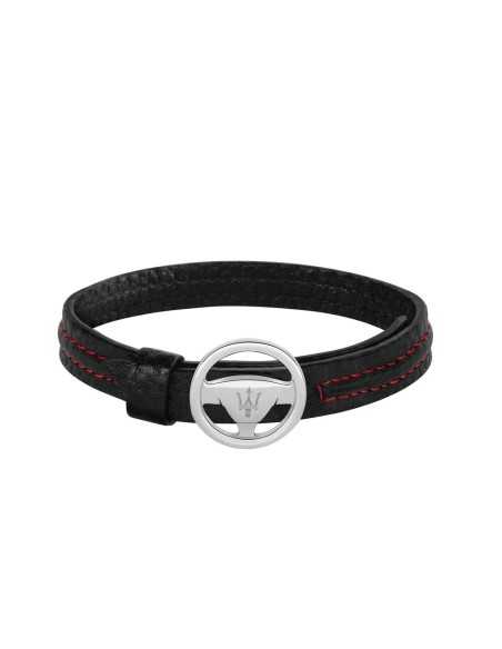 Bracciale MASERATI uomo Logo pelle nero / rosso