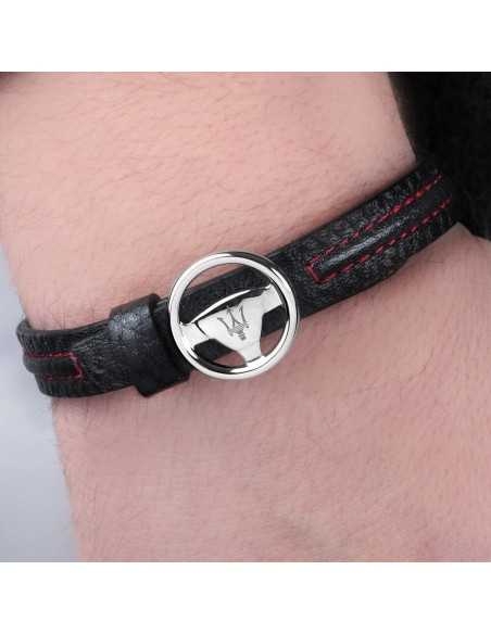 Bracciale MASERATI uomo Logo pelle nero / rosso
