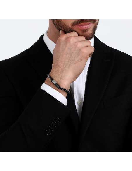 Bracciale MASERATI uomo Iconic acciaio nero / logo oro rosa
