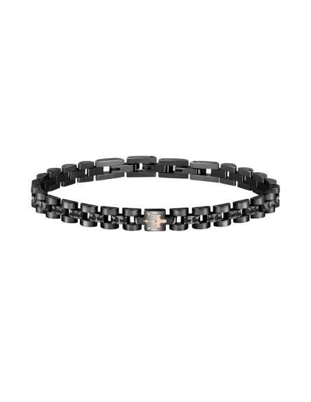 Bracciale MASERATI uomo Iconic acciaio nero / logo oro rosa