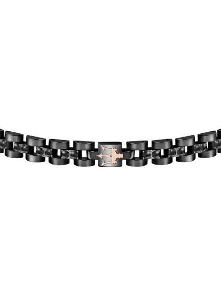 Bracciale MASERATI uomo Iconic acciaio nero / logo oro rosa