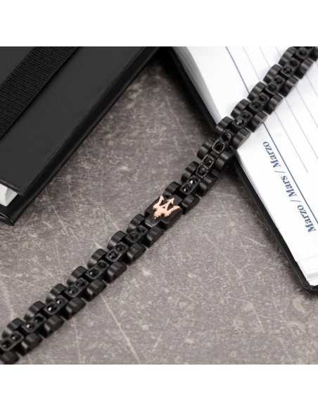 Bracciale MASERATI uomo Iconic acciaio nero / logo oro rosa
