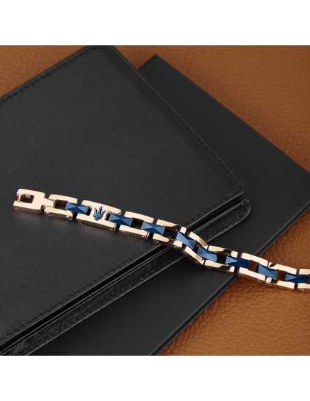 Bracciale MASERATI uomo Iconic acciaio oro rosa / ceramica blu