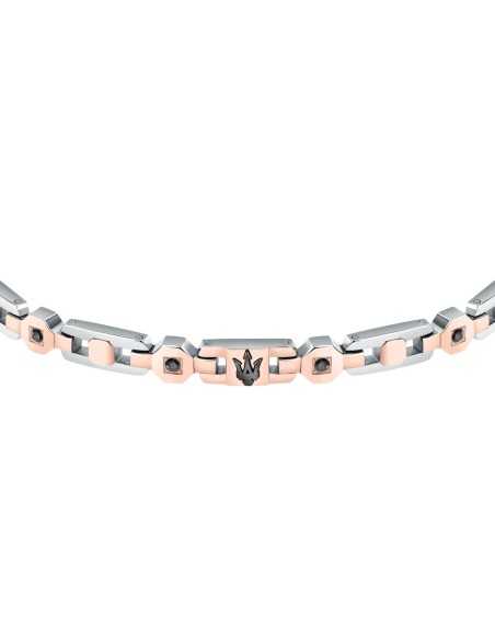 Bracciale MASERATI uomo Iconic acciaio / oro rosa / cristalli neri