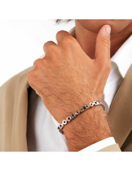 Bracciale MASERATI uomo Iconic acciaio / oro rosa / cristalli neri
