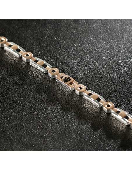 Bracciale MASERATI uomo Iconic acciaio / oro rosa / cristalli neri