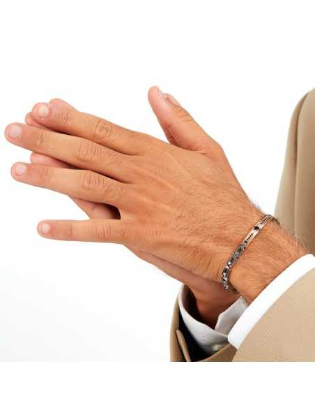 Bracciale MASERATI uomo Iconic acciaio / oro rosa / logo nero