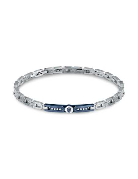 Bracciale MASERATI uomo Iconic acciaio / blu / pietre bianche